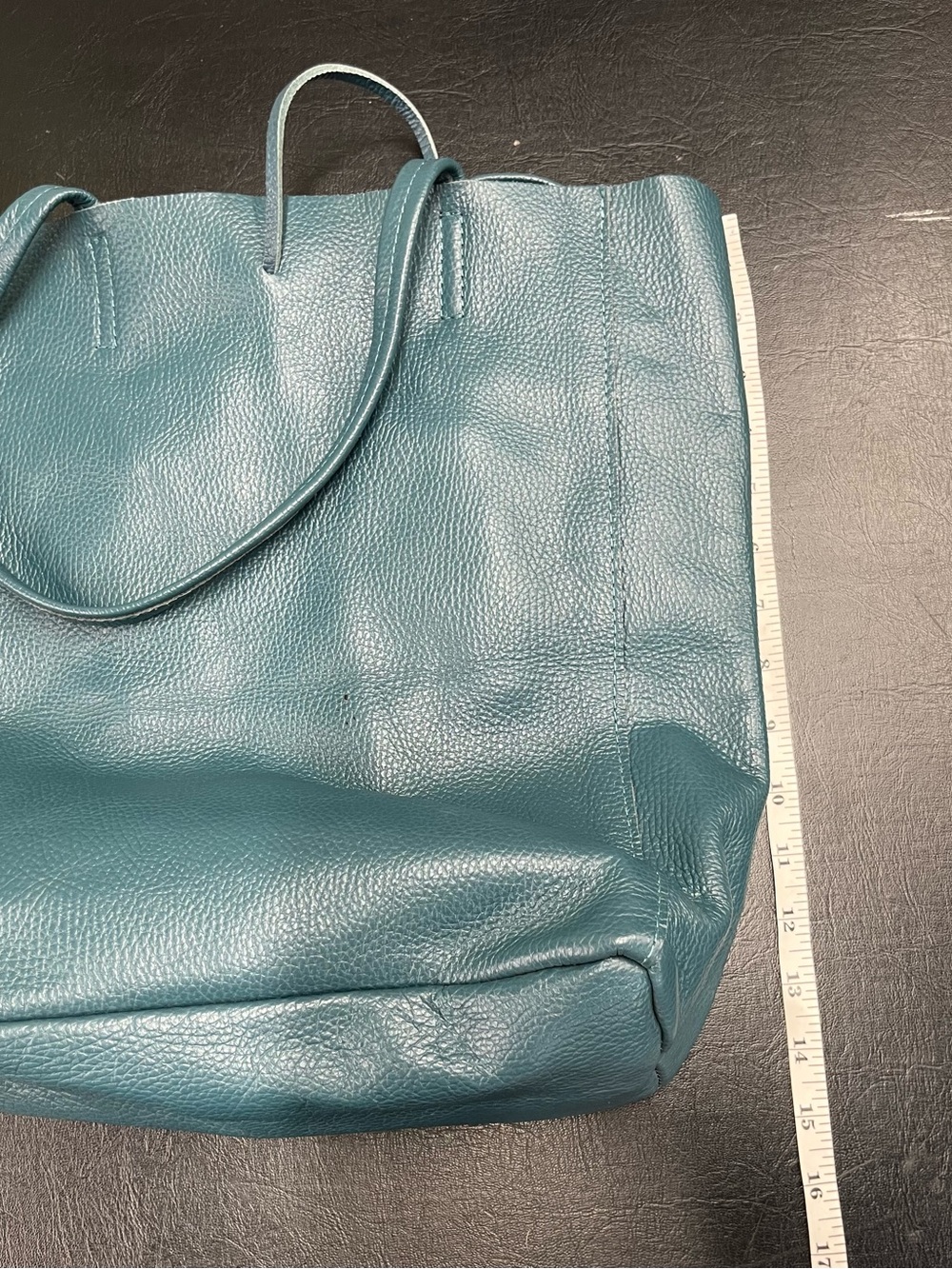 Teal leather tote bag - Picture 11 of 12